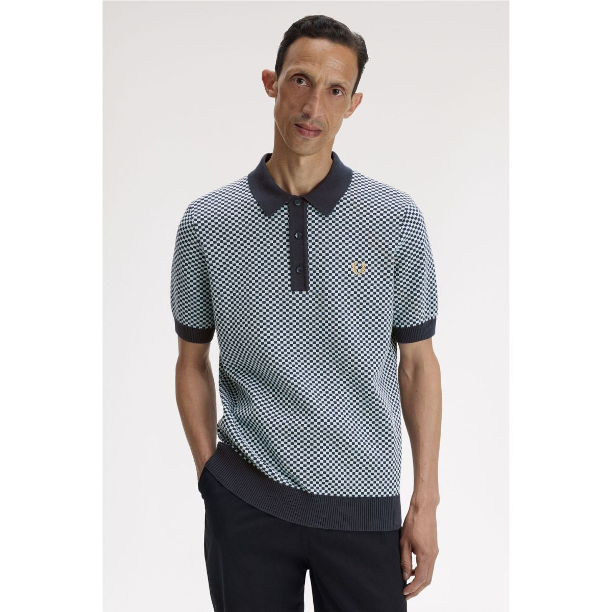 Fred Perry Chequerboard Knitted Shirt - Dark Airforce