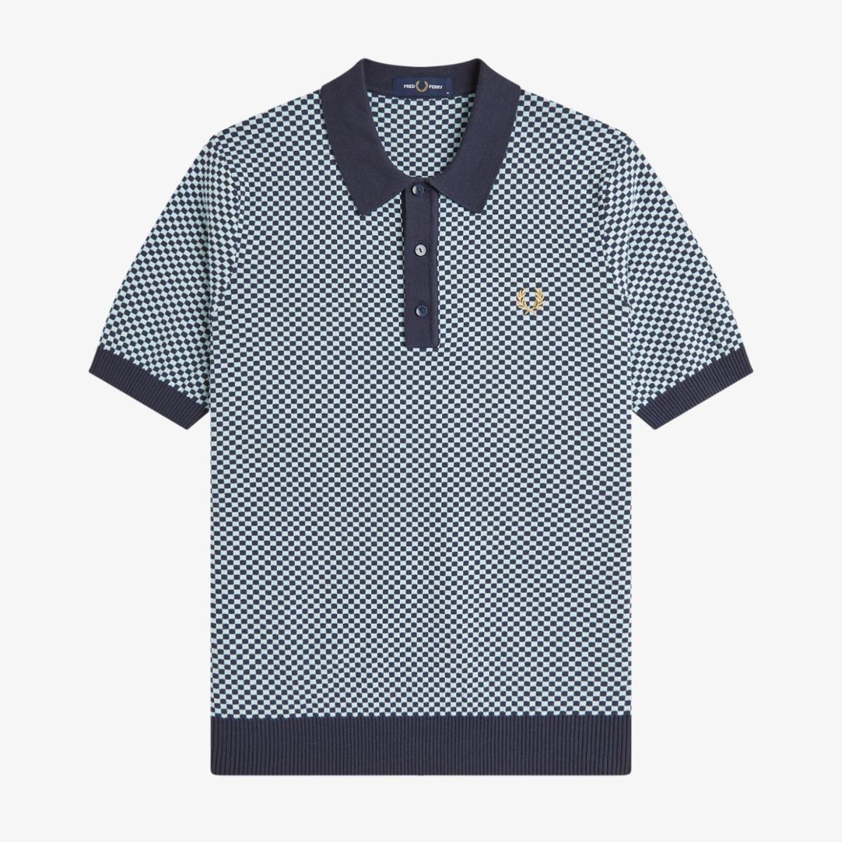 Fred Perry Chequerboard Knitted Shirt - Dark Airforce