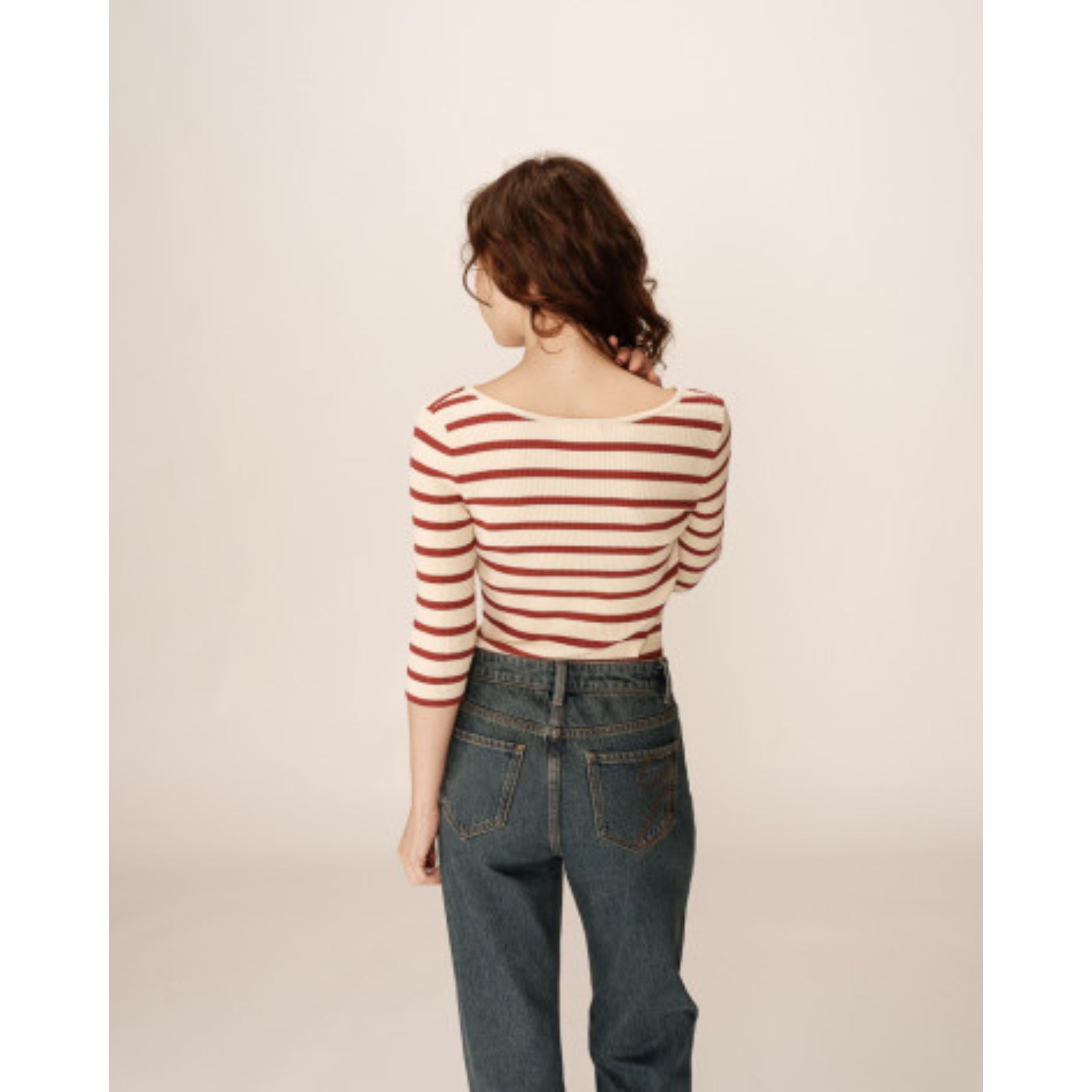 Paige V-Neck Striped Top — Terracotta