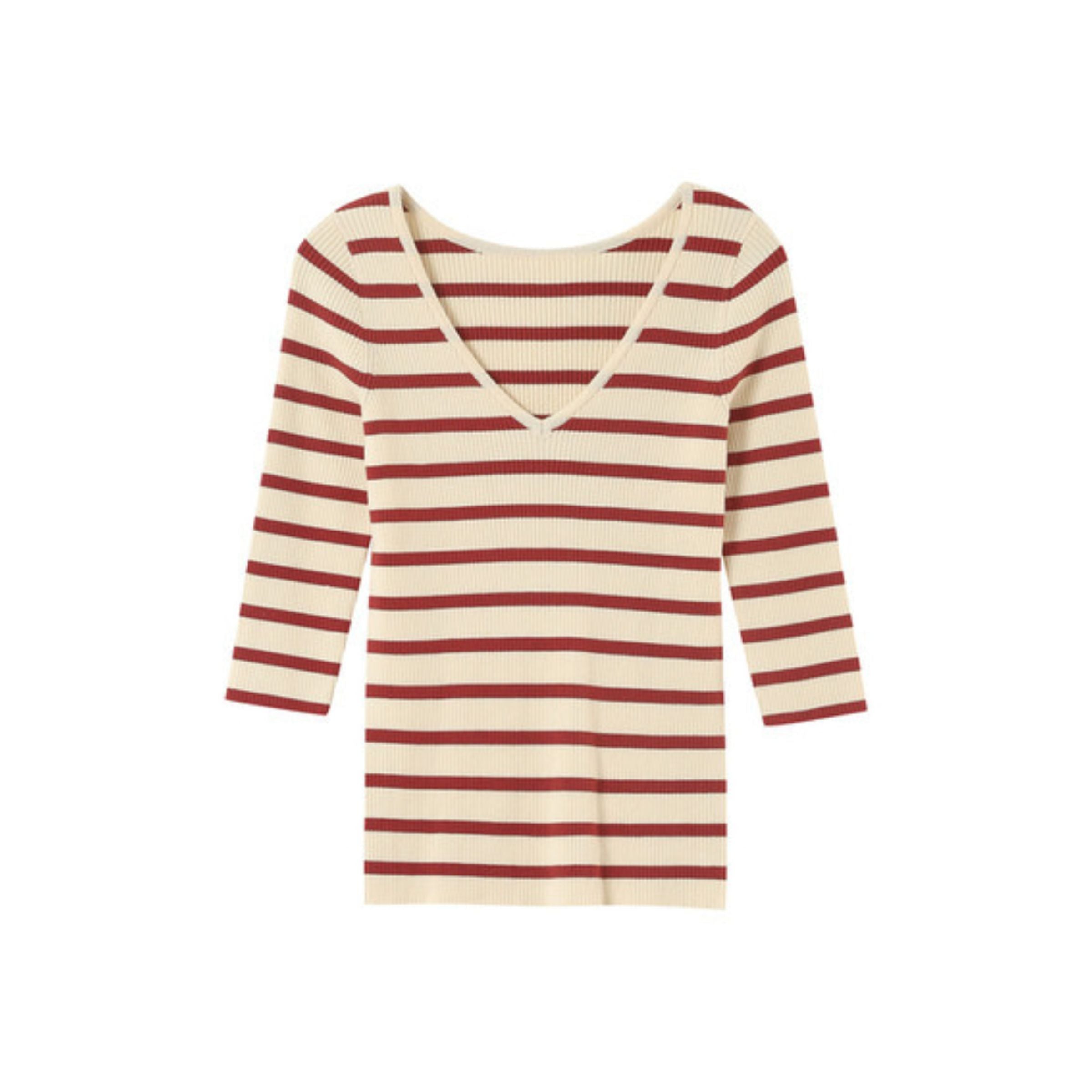 Paige V-Neck Striped Top — Terracotta