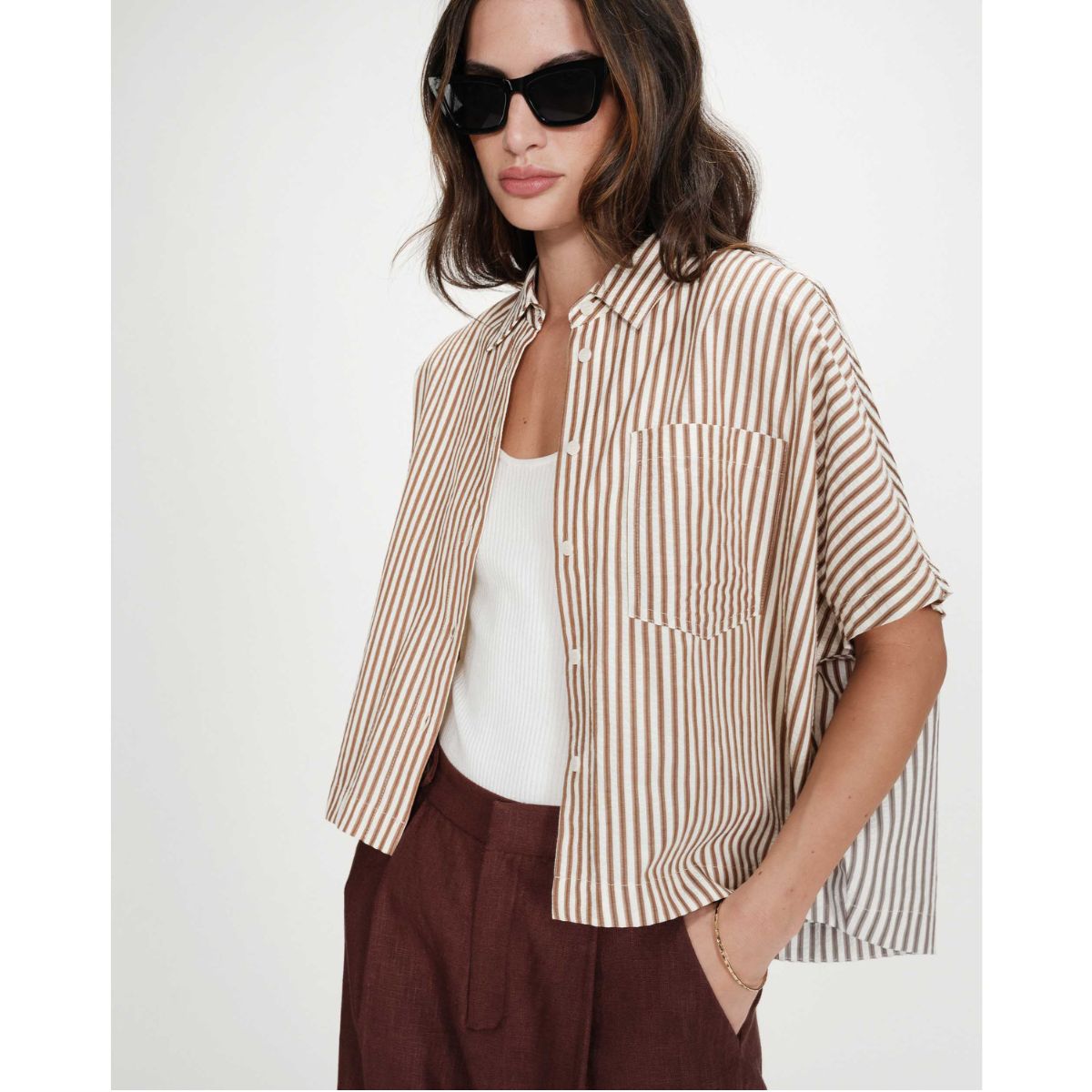 Vercia Striped Shirt — Mocha - Public Mercantile