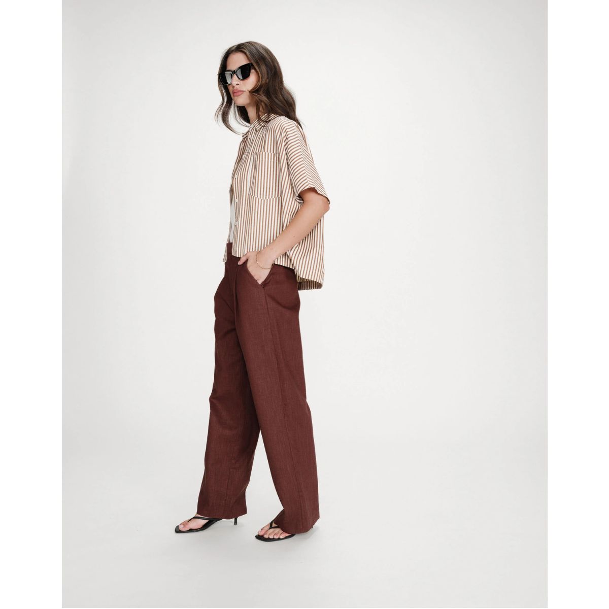 Vercia Striped Shirt — Mocha - Public Mercantile