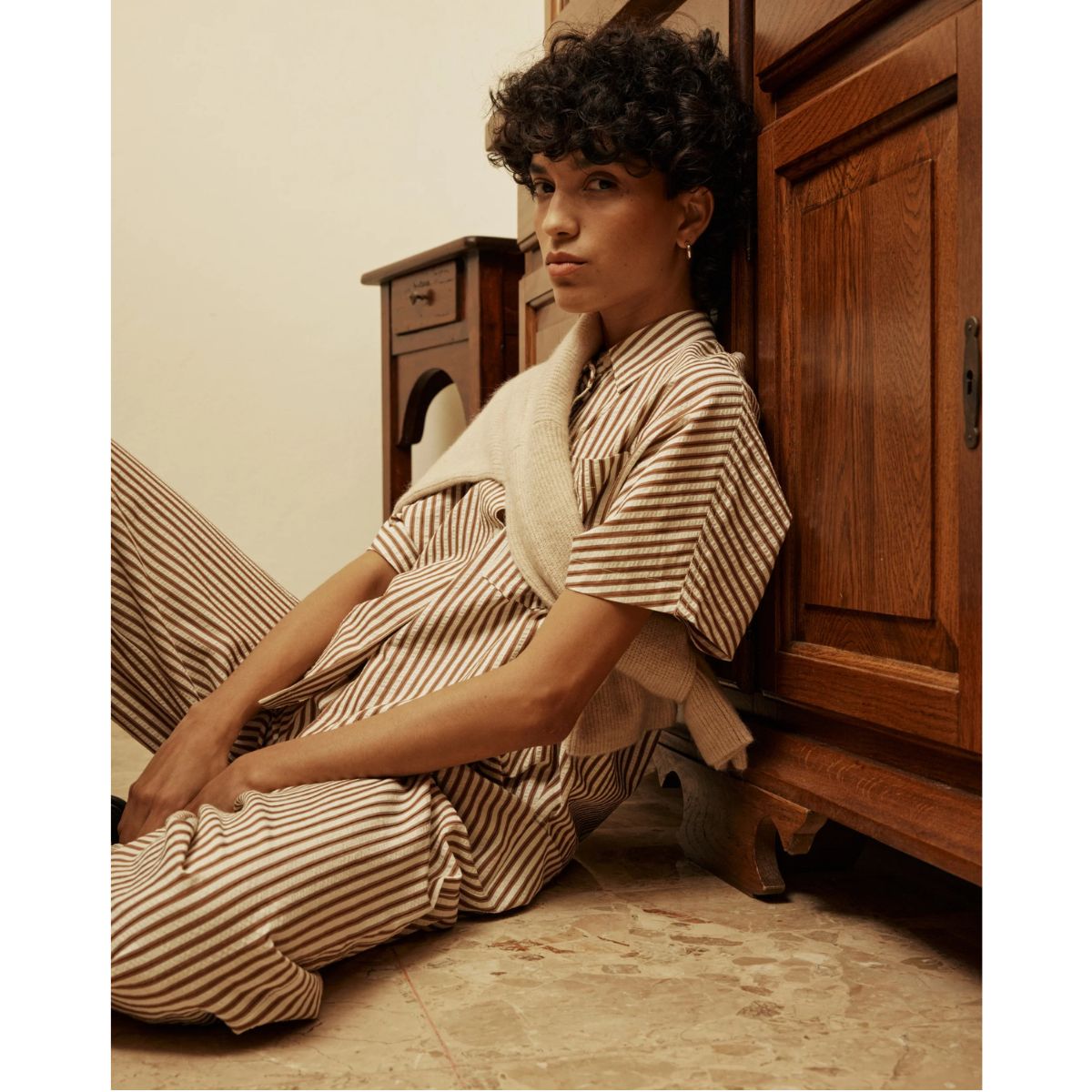 Vercia Striped Shirt — Mocha - Public Mercantile