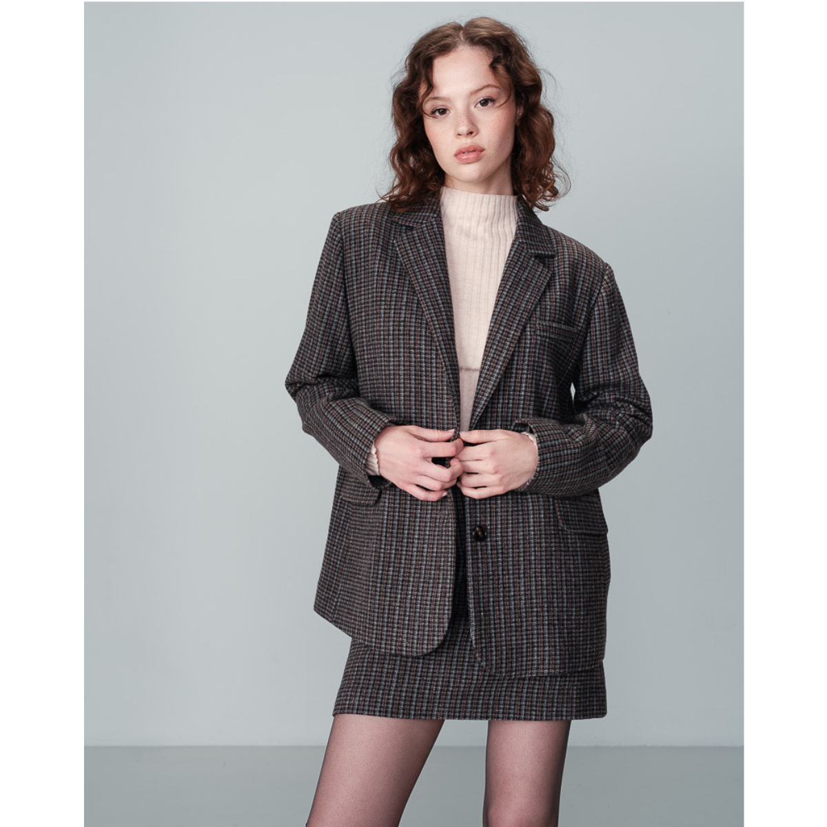 Grace & Mila Paris Novel Plaid Blazer — Anthracite - Public Mercantile