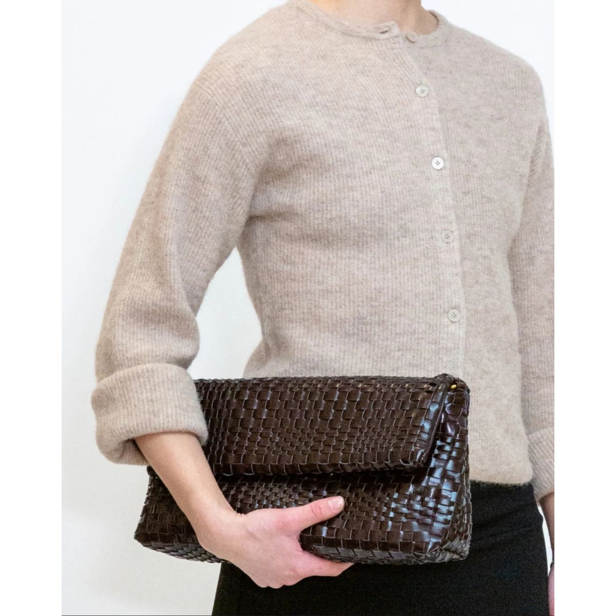 HVISK Arlene Braided Foldover Bag — Brown Umber - Public Mercantile