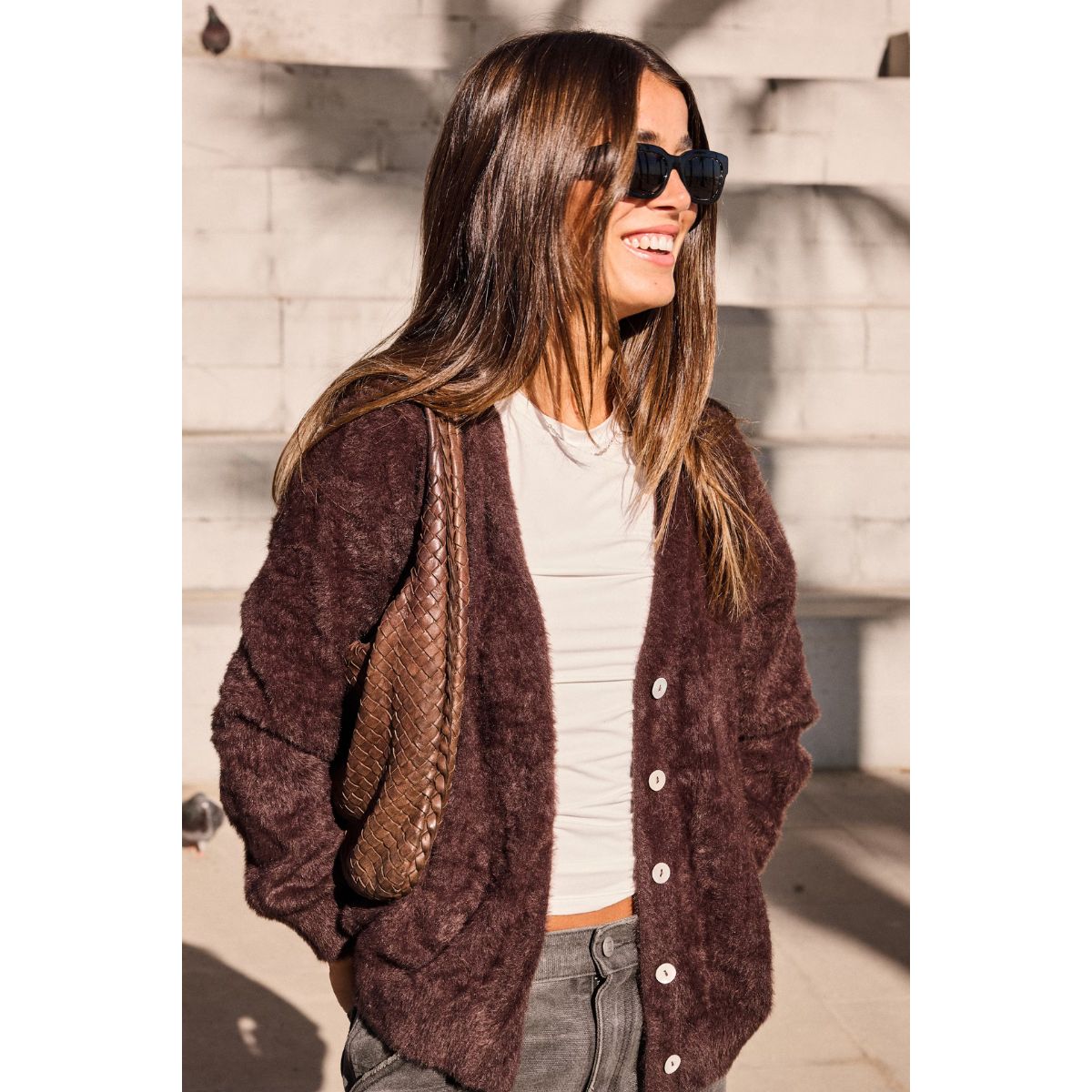 Brula Textured Cardigan — Coffee Bean