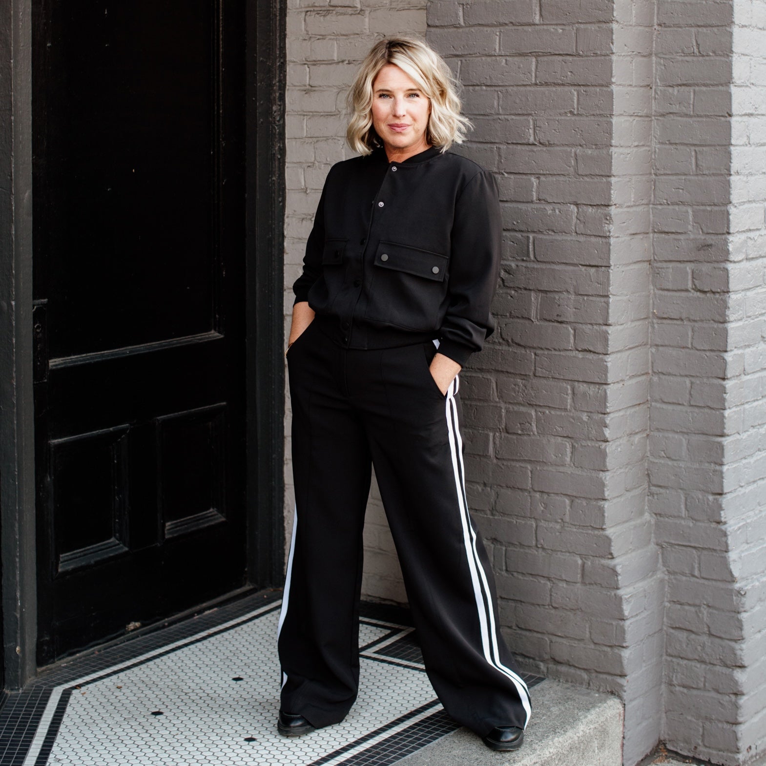 Pantalon ICHI Copenhagen Kate Jacquard - Chevrons noir/lézard