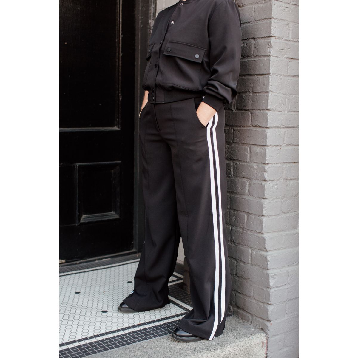 Pantalon ICHI Copenhagen Kate Jacquard - Chevrons noir/lézard
