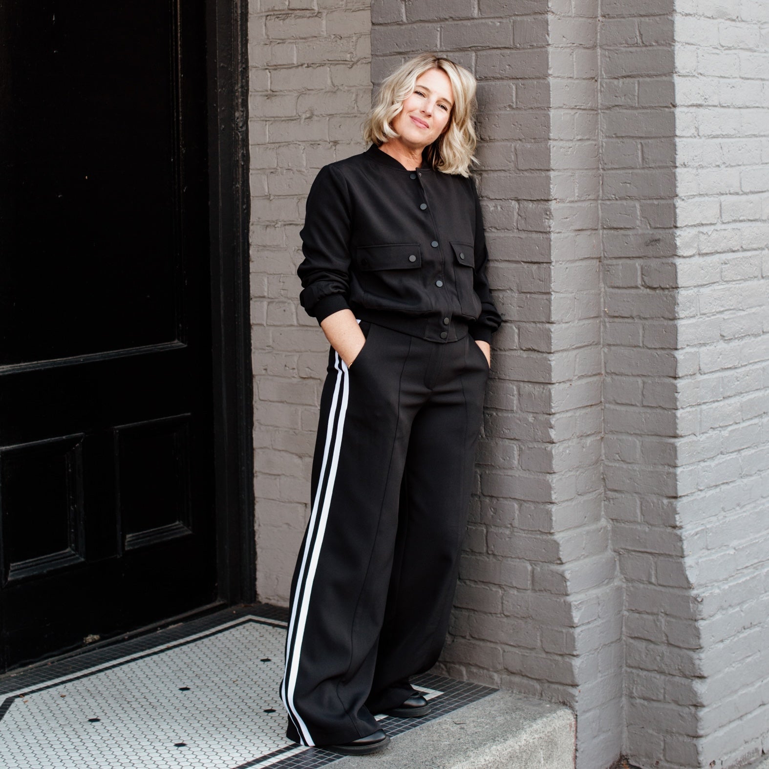 Pantalon ICHI Copenhagen Kate Jacquard - Chevrons noir/lézard