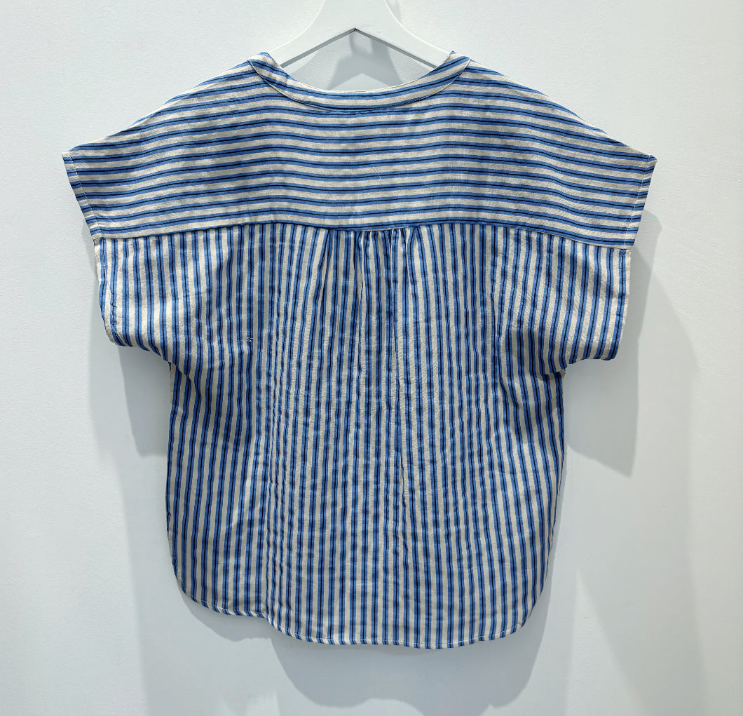 Ifoxa Cotton Short-Sleeved Beach Shirt — Blue Stripe