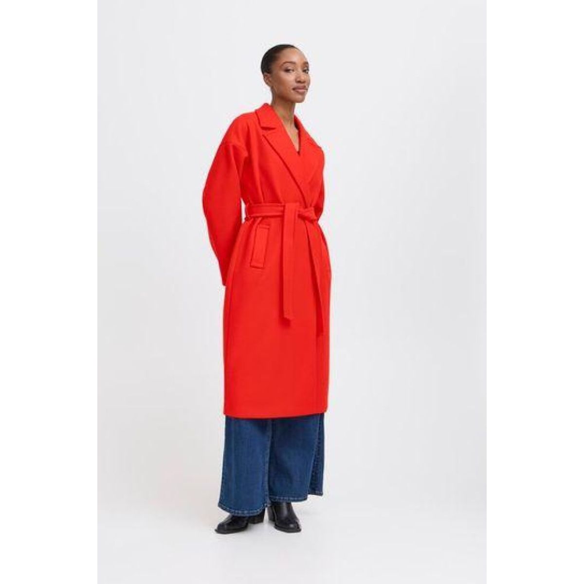 Jannet Belted Overcoat — Fiery Red