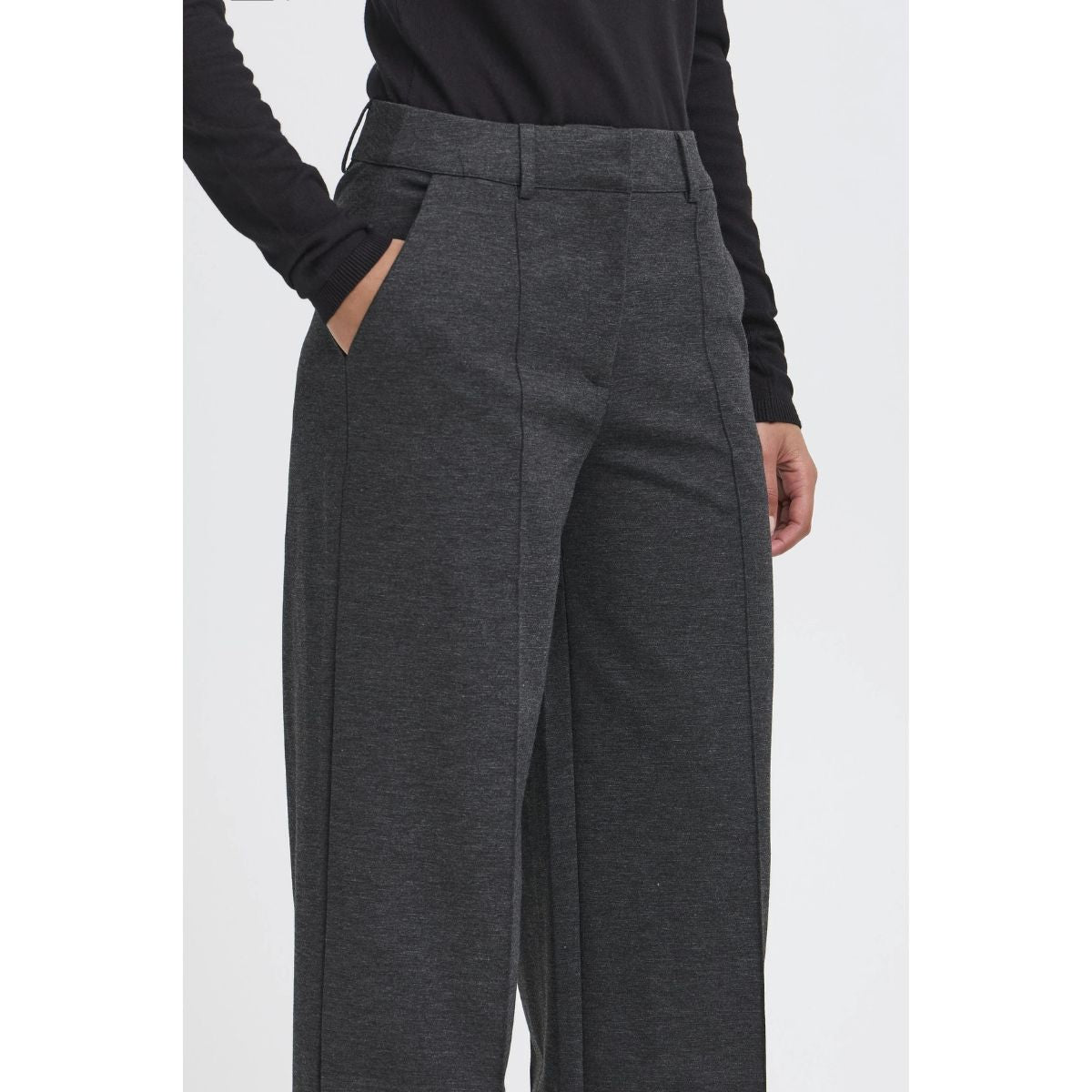 Pantalon ICHI Copenhagen Kate Jacquard - Chevrons noir/lézard