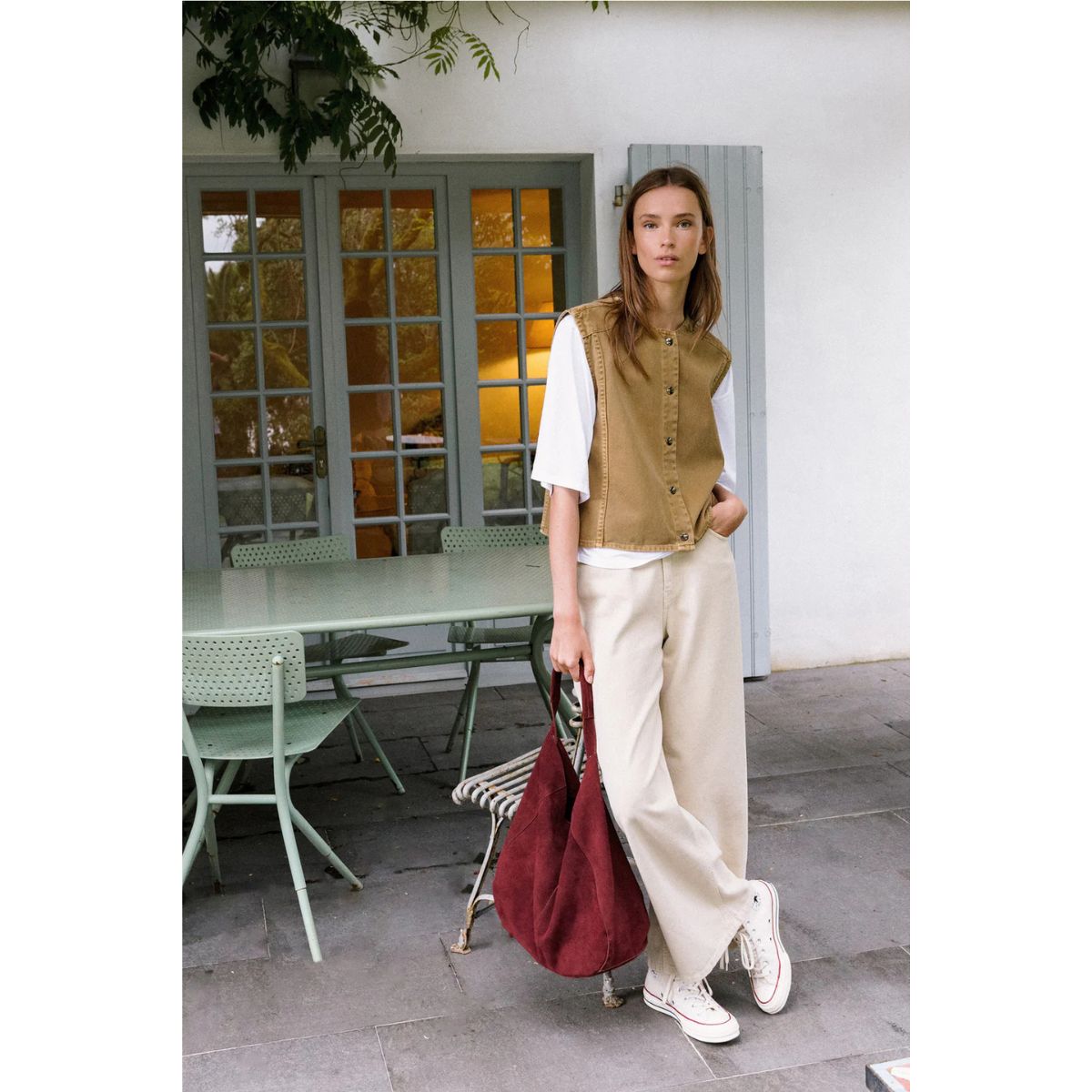 Split Leather Tote — Garnet