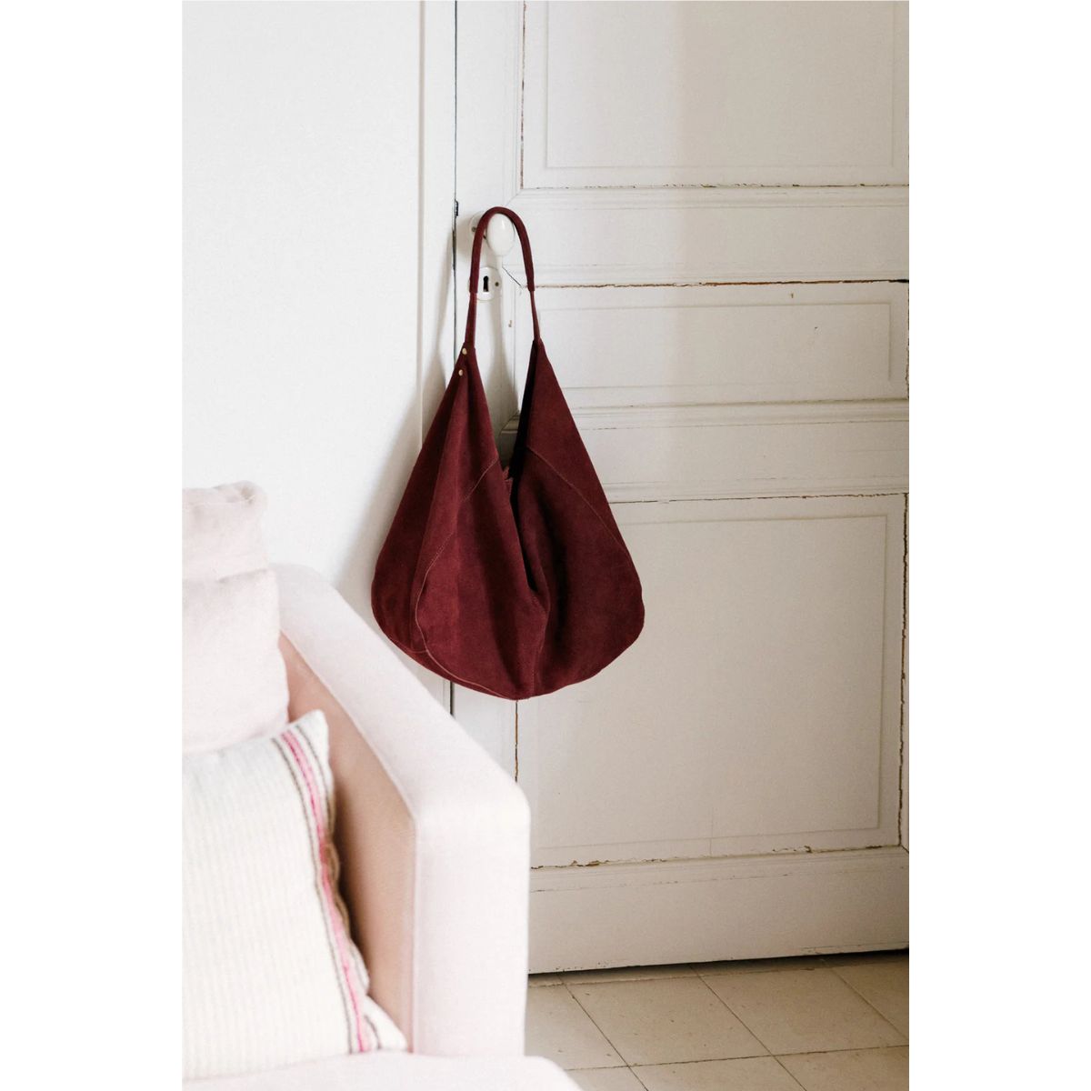 Split Leather Tote — Garnet