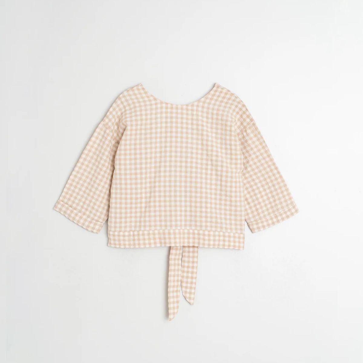 Tie-Crop Gingham Shirt — Beige - Public Mercantile
