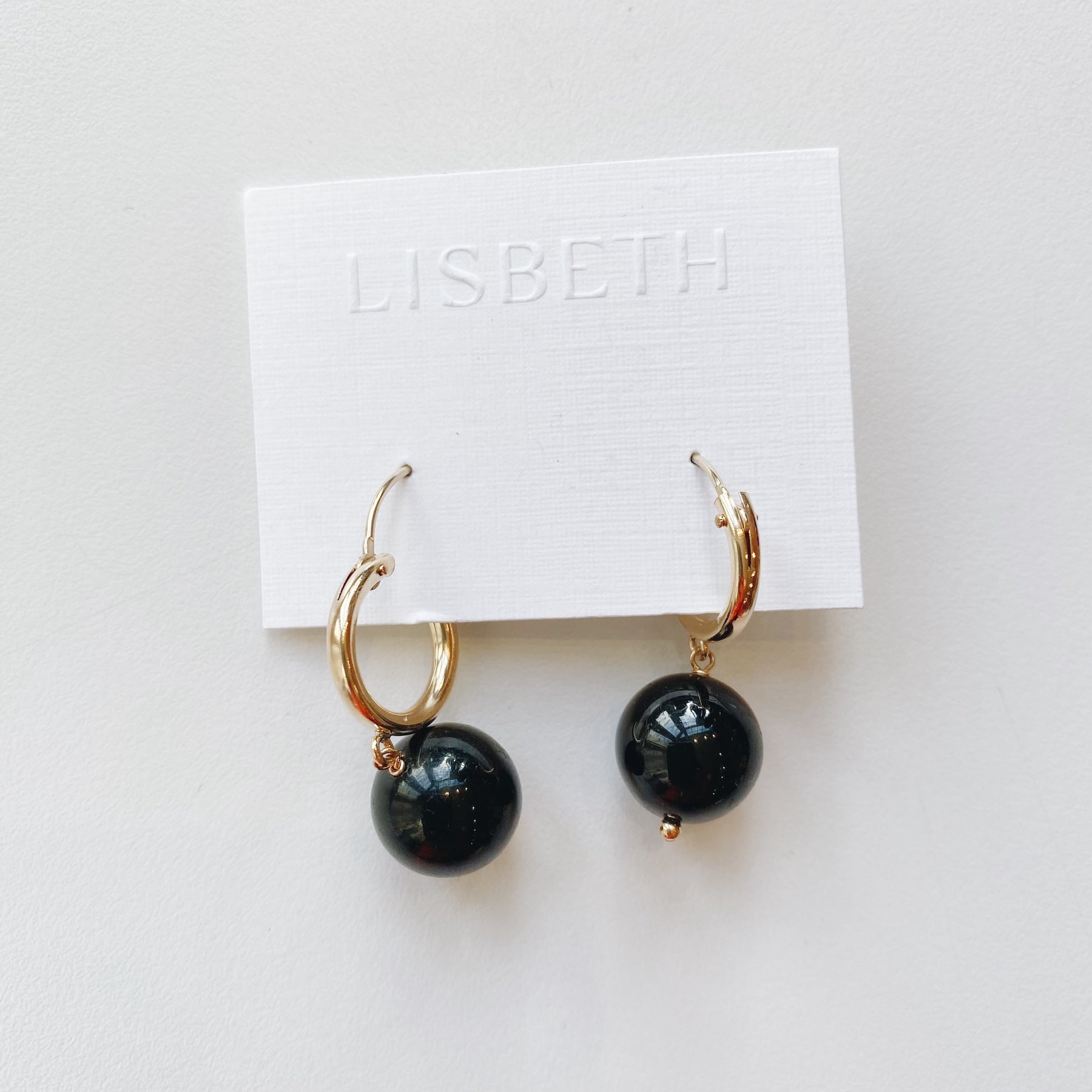 Boucles d'oreilles Boule Tourmaline Noire Or — Lisbeth