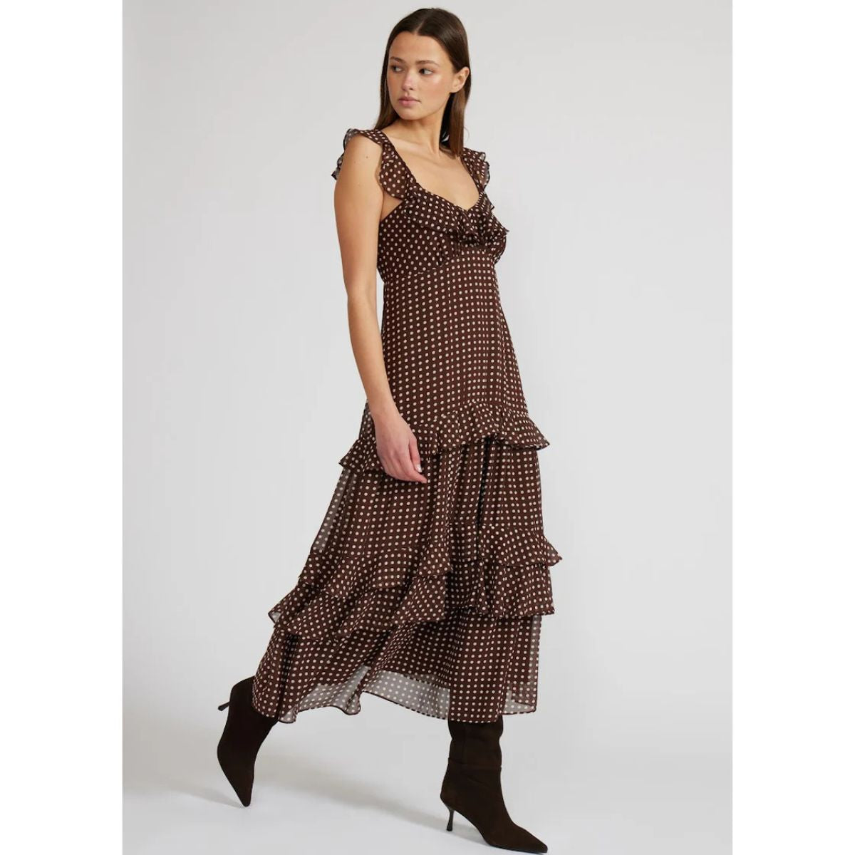 Lucy Paris Cassandra Tiered Dress — Brown