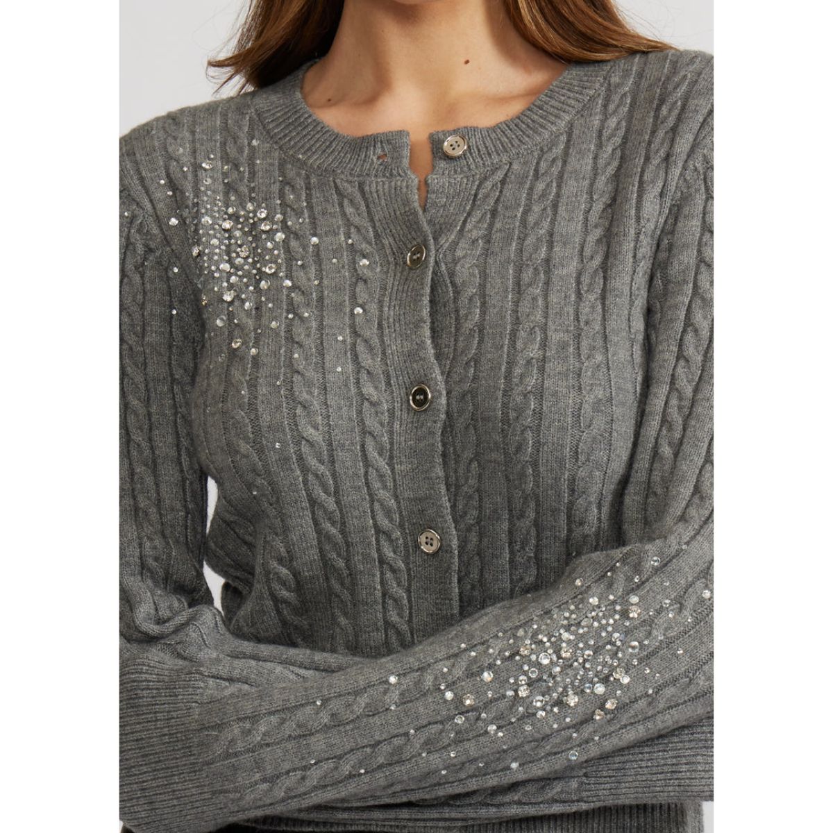 Lucy Paris Elton Crystal Cardigan — Grey