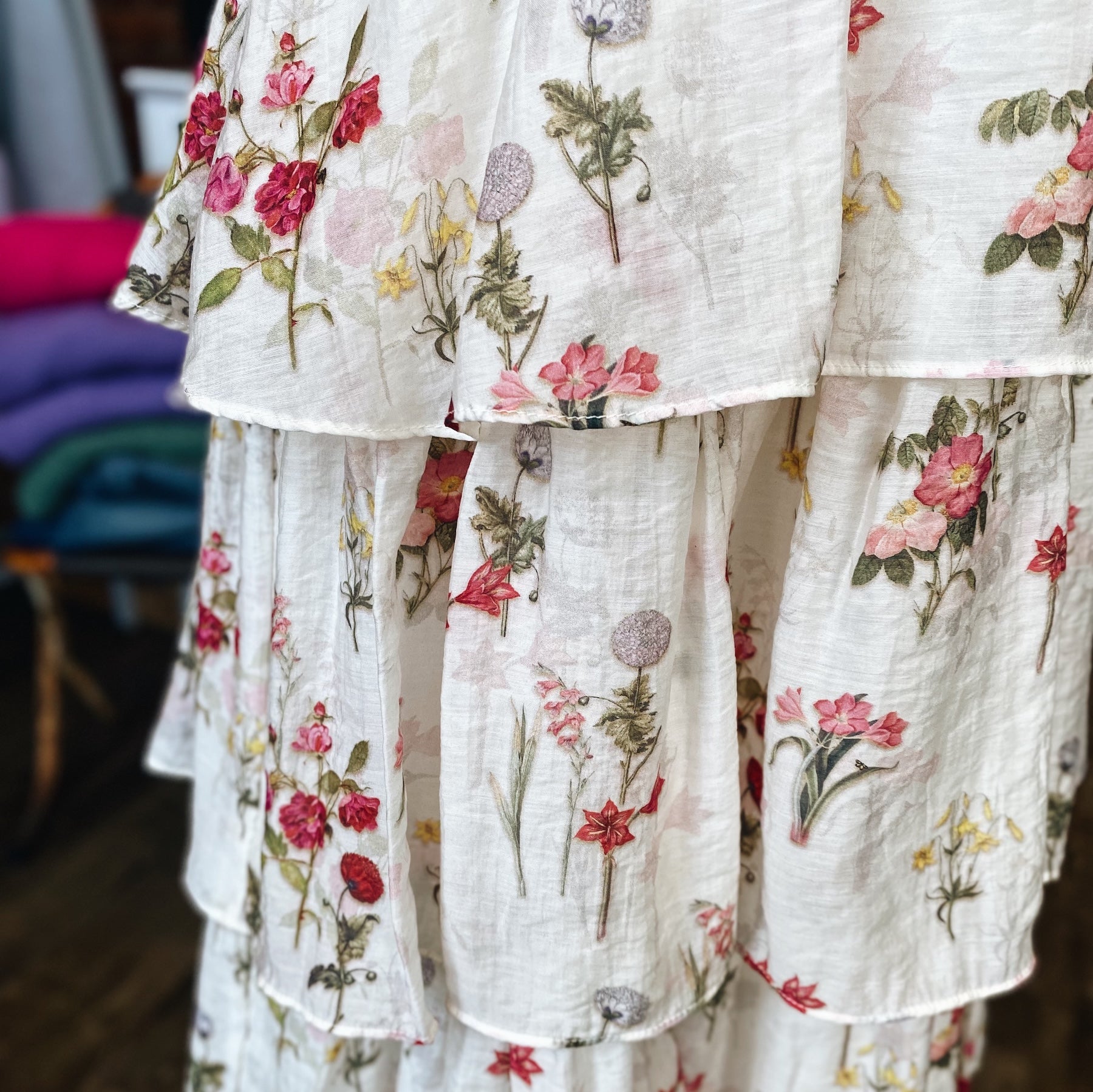 Lucy Paris Olive Tiered Dress — Ivory Floral