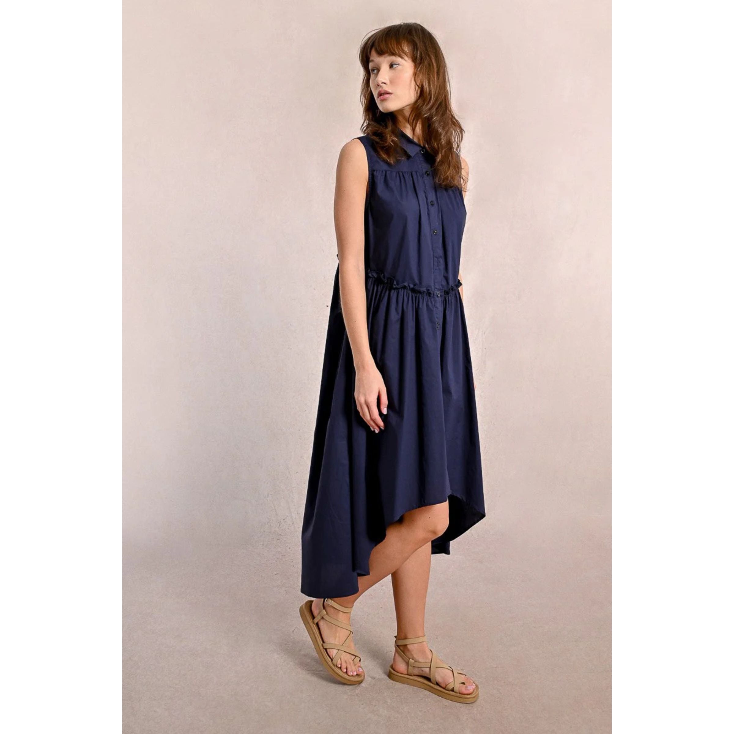 Asymmetrical Cotton Shirt Dress — Marine Blue