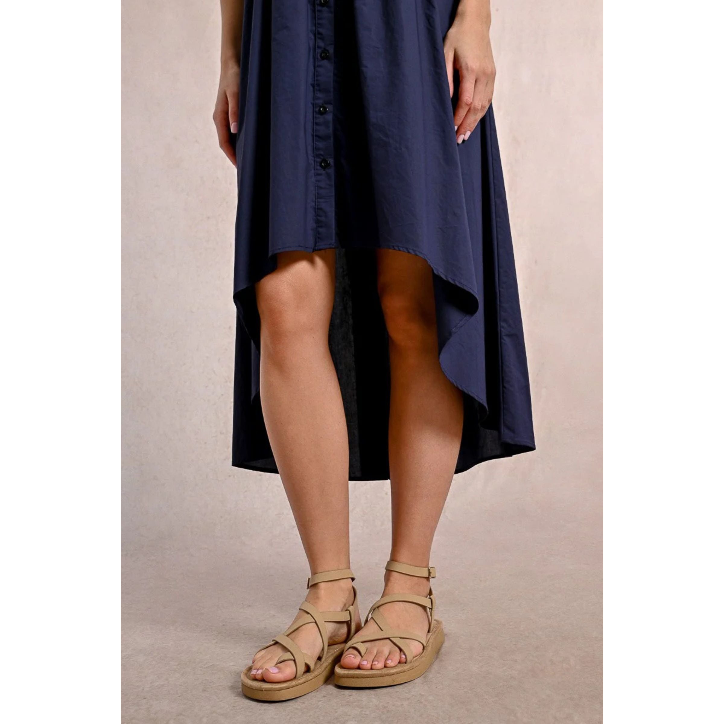 Asymmetrical Cotton Shirt Dress — Marine Blue