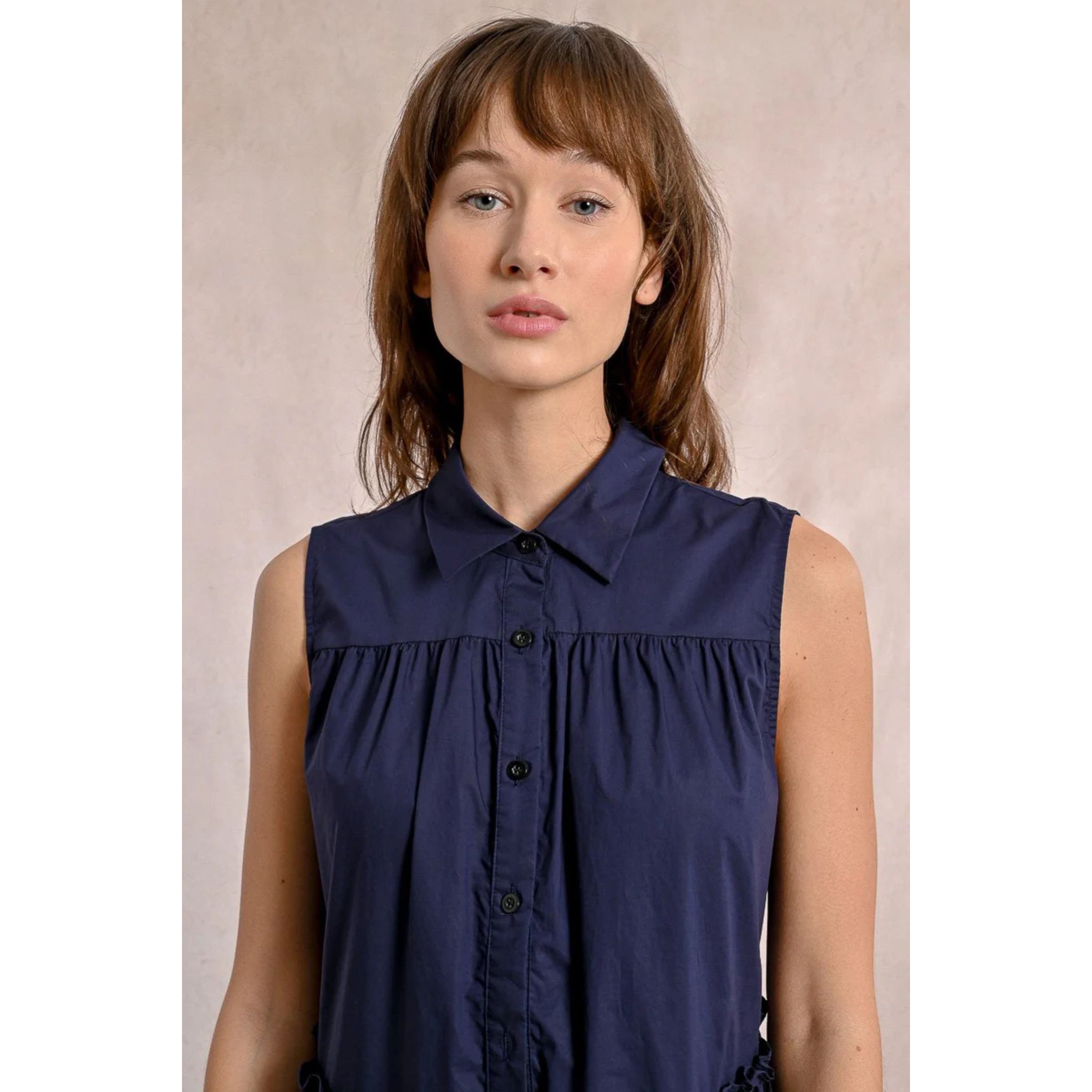 Asymmetrical Cotton Shirt Dress — Marine Blue