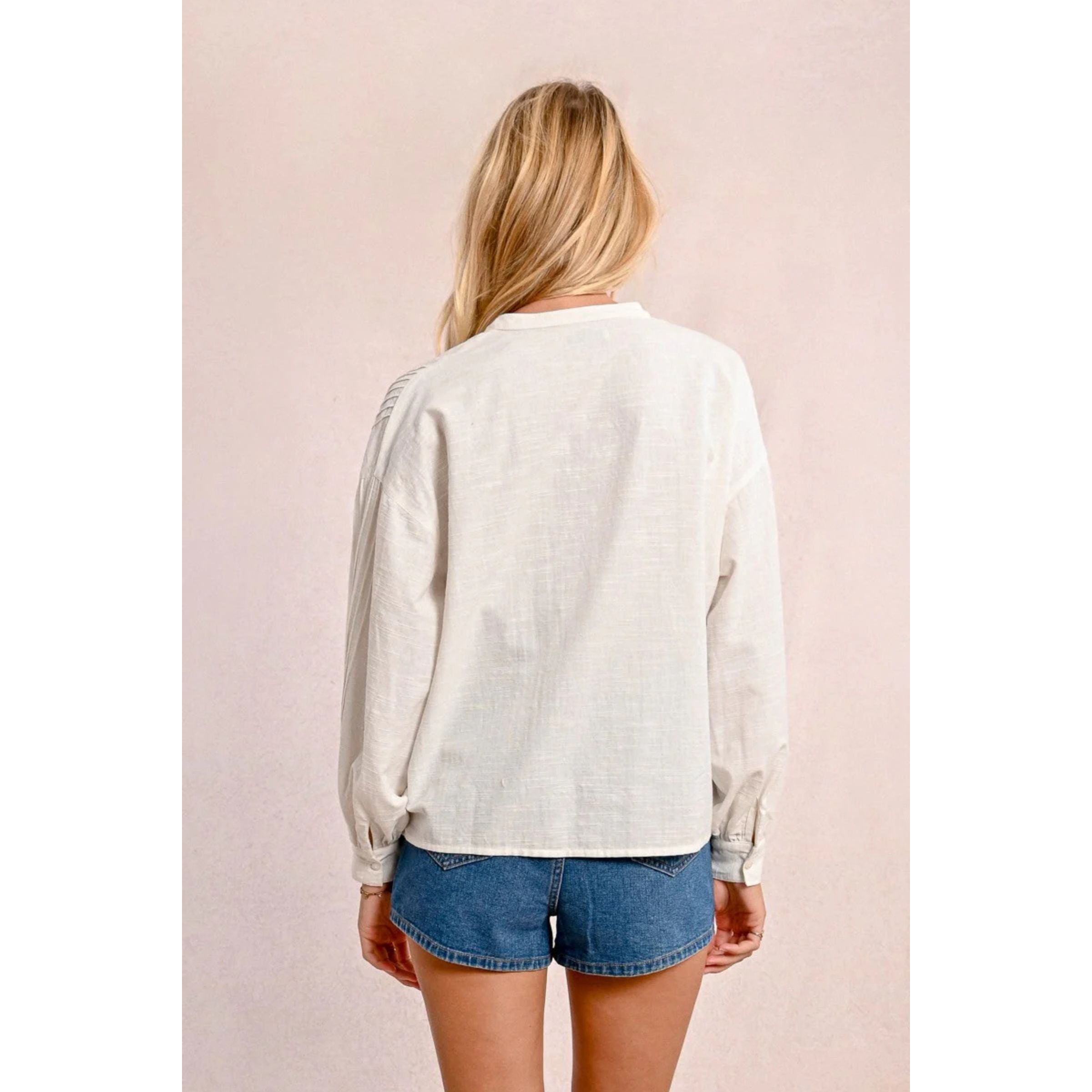 Cotton Lace Panel Blouse — White
