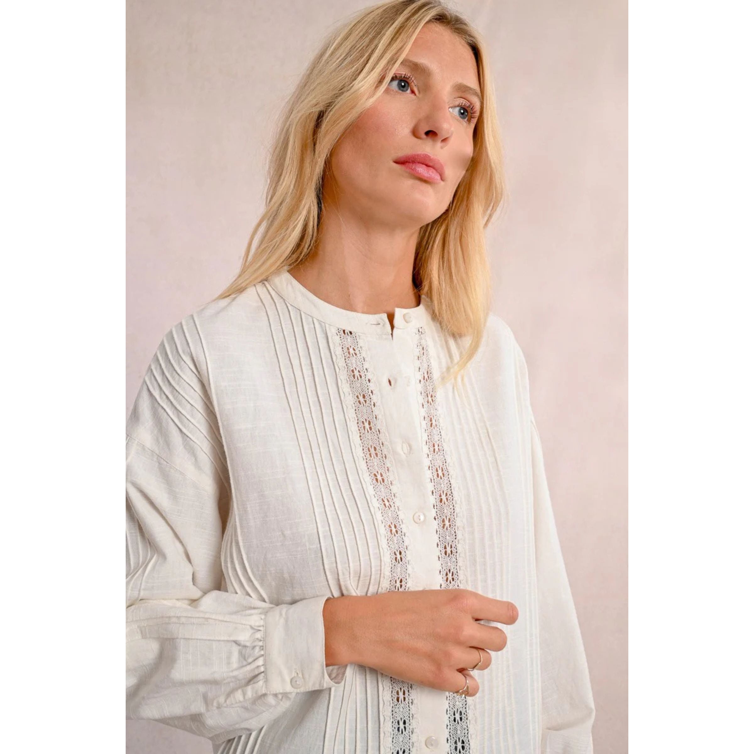 Cotton Lace Panel Blouse — White