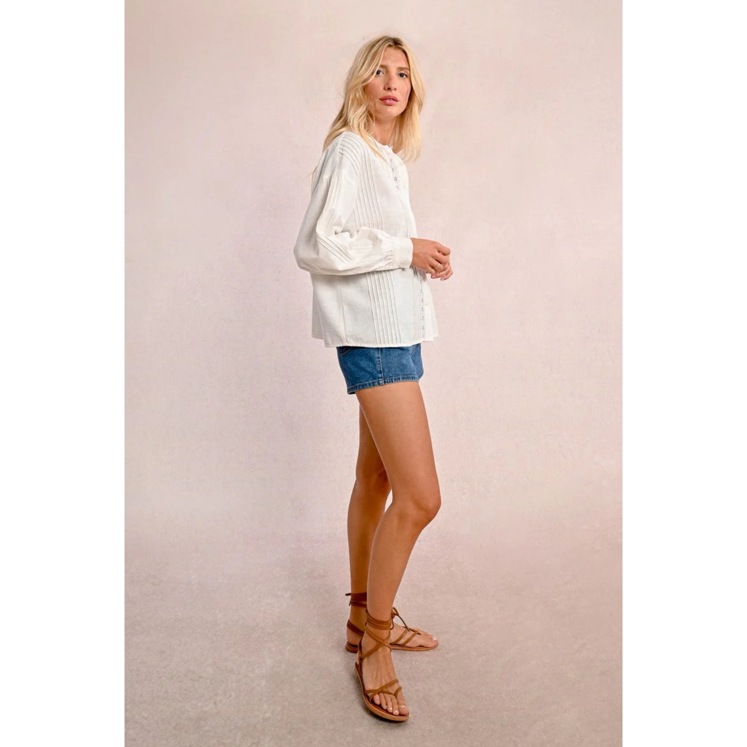 Cotton Lace Panel Blouse — White