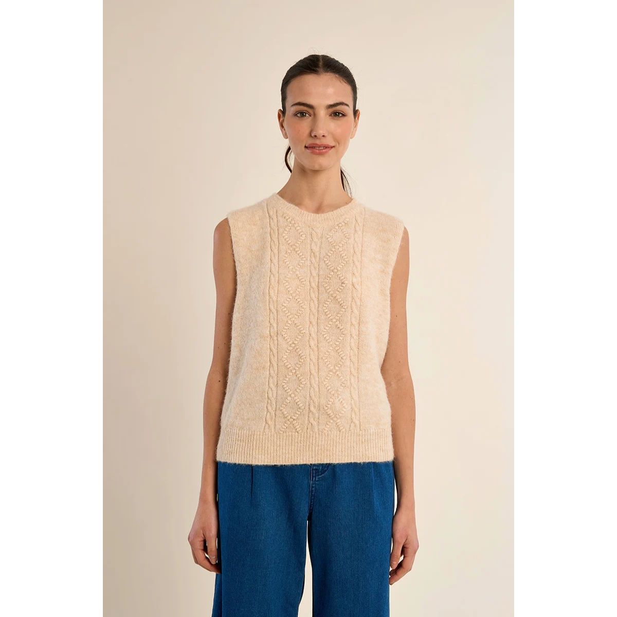 Cable Knit Sweater Vest — Cream - Public Mercantile