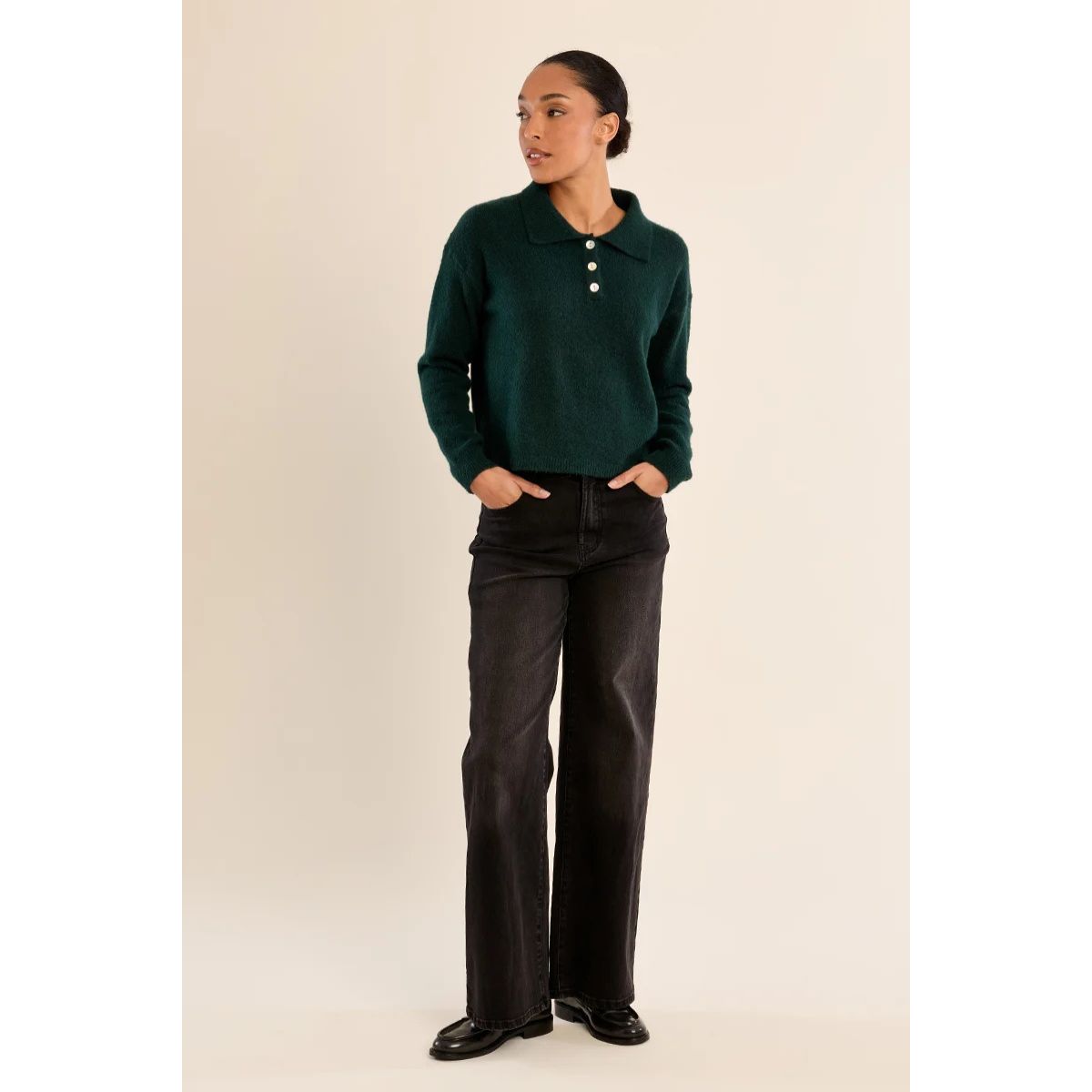 Collared Button Sweater — Forest Green - Public Mercantile