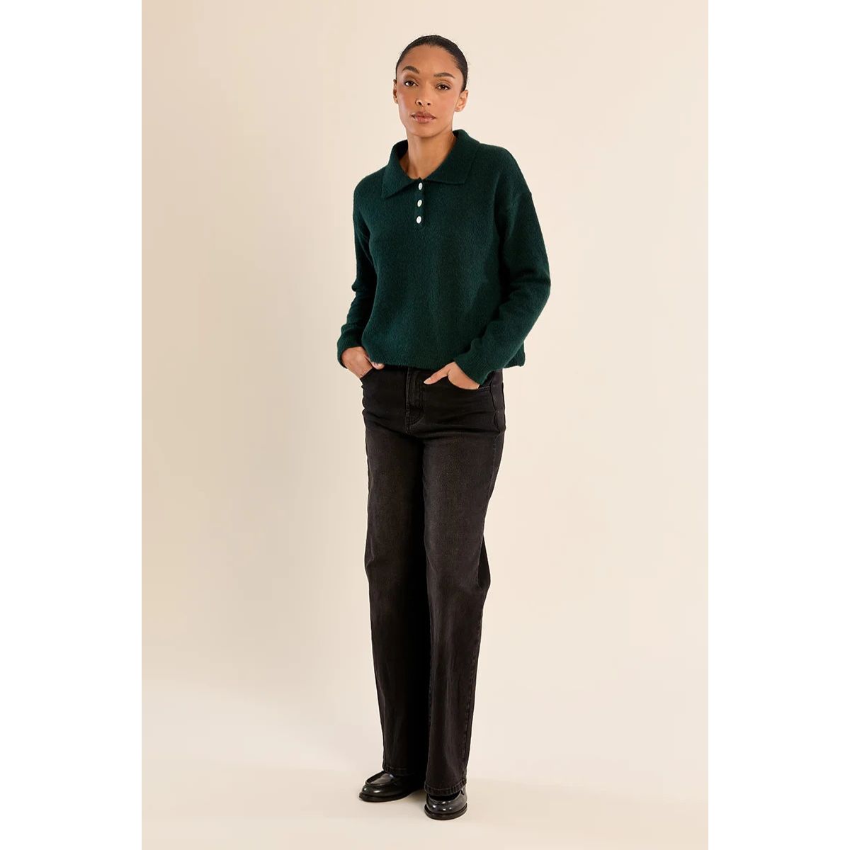 Collared Button Sweater — Forest Green - Public Mercantile