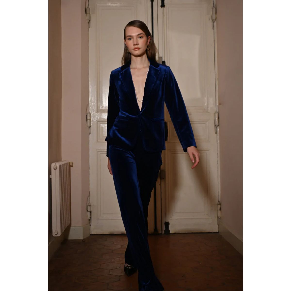 Flared Velvet Trousers — Cobalt Blue