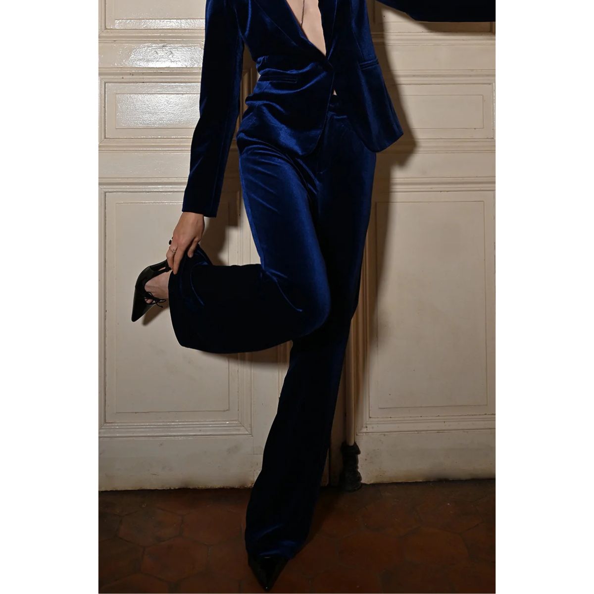 Flared Velvet Trousers — Cobalt Blue
