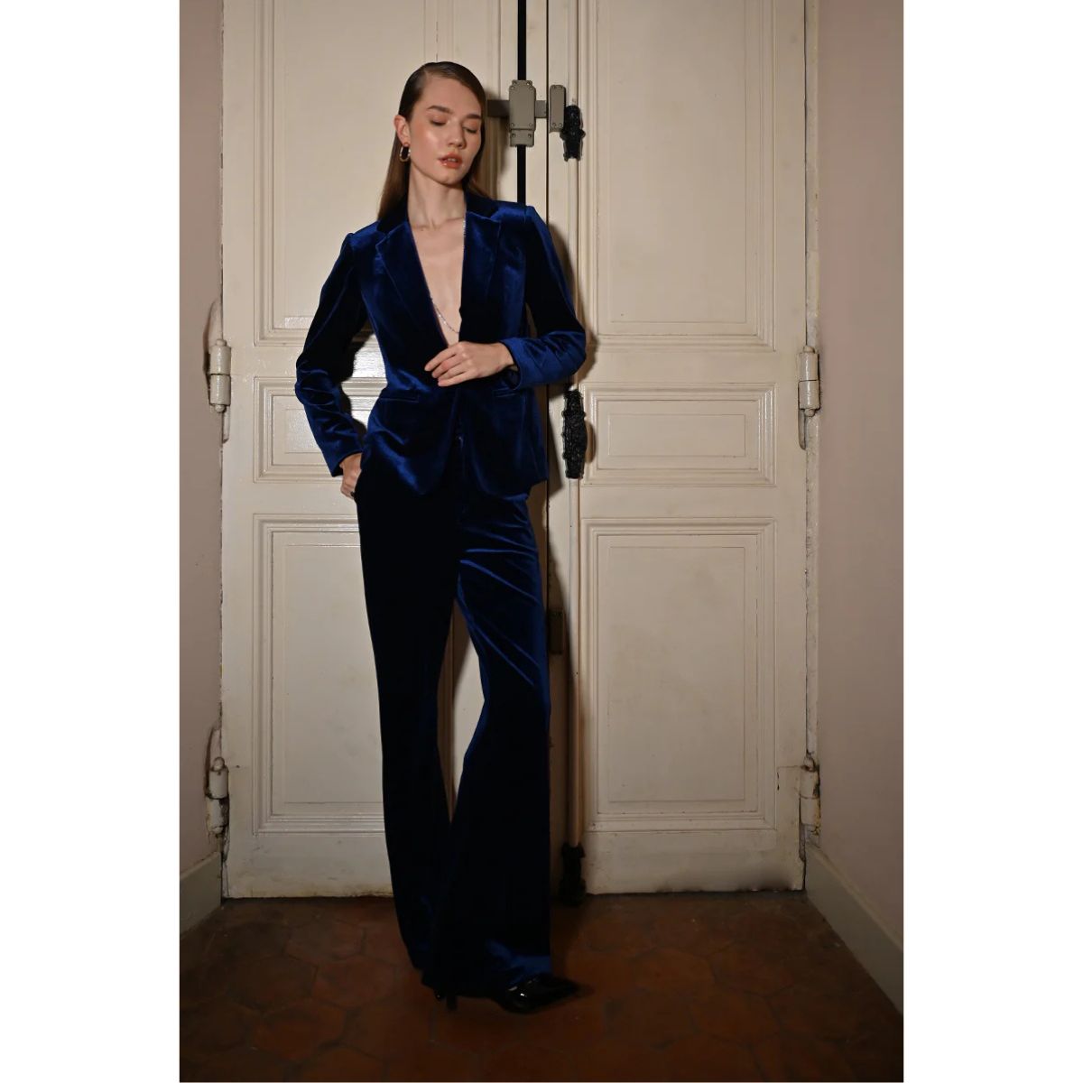 Flared Velvet Trousers — Cobalt Blue