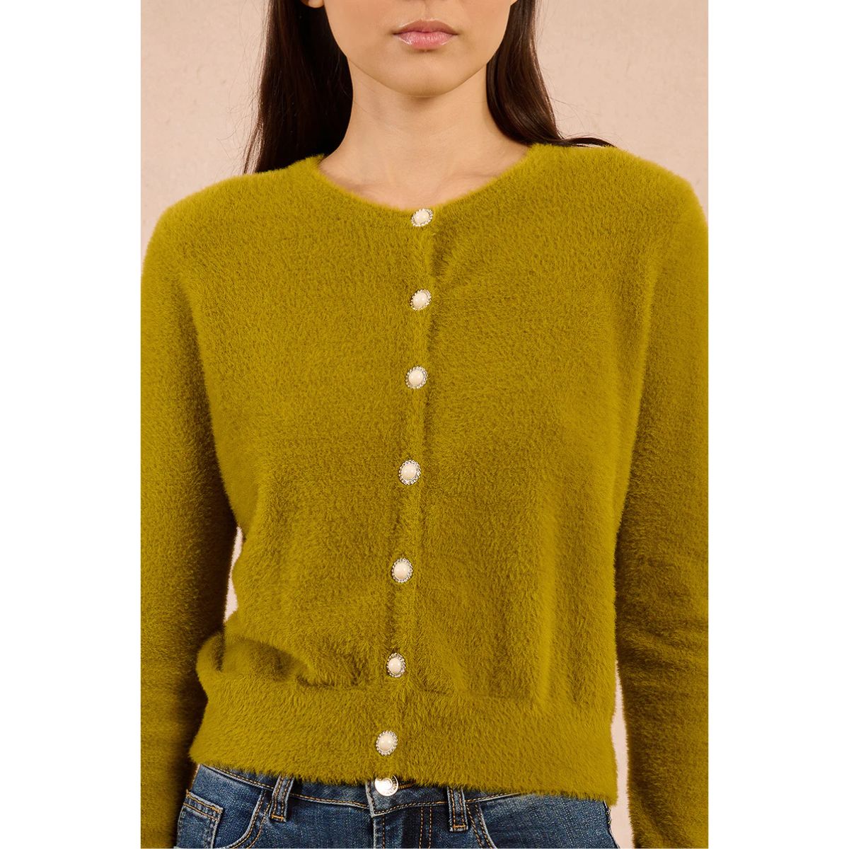 Knitted Button-up Cardigan — Citron Green
