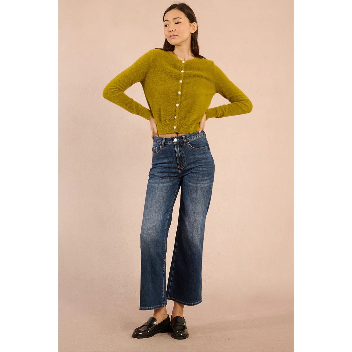 Knitted Button-up Cardigan — Citron Green