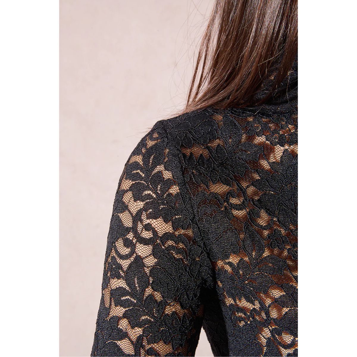 Long-Sleeved Lace Top — Black
