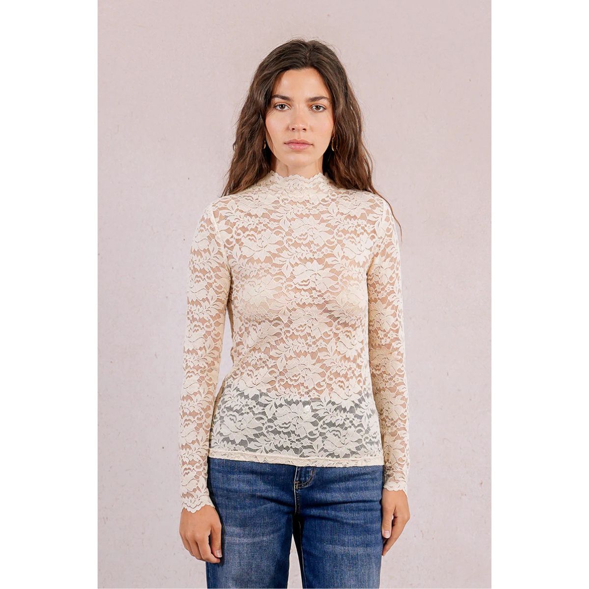 Long-Sleeved Lace Top — Cream