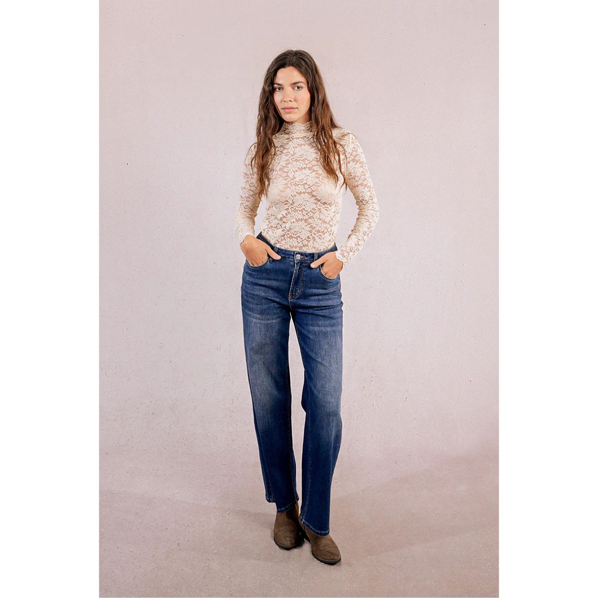Long-Sleeved Lace Top — Cream