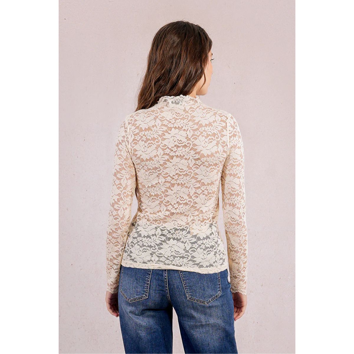 Long-Sleeved Lace Top — Cream
