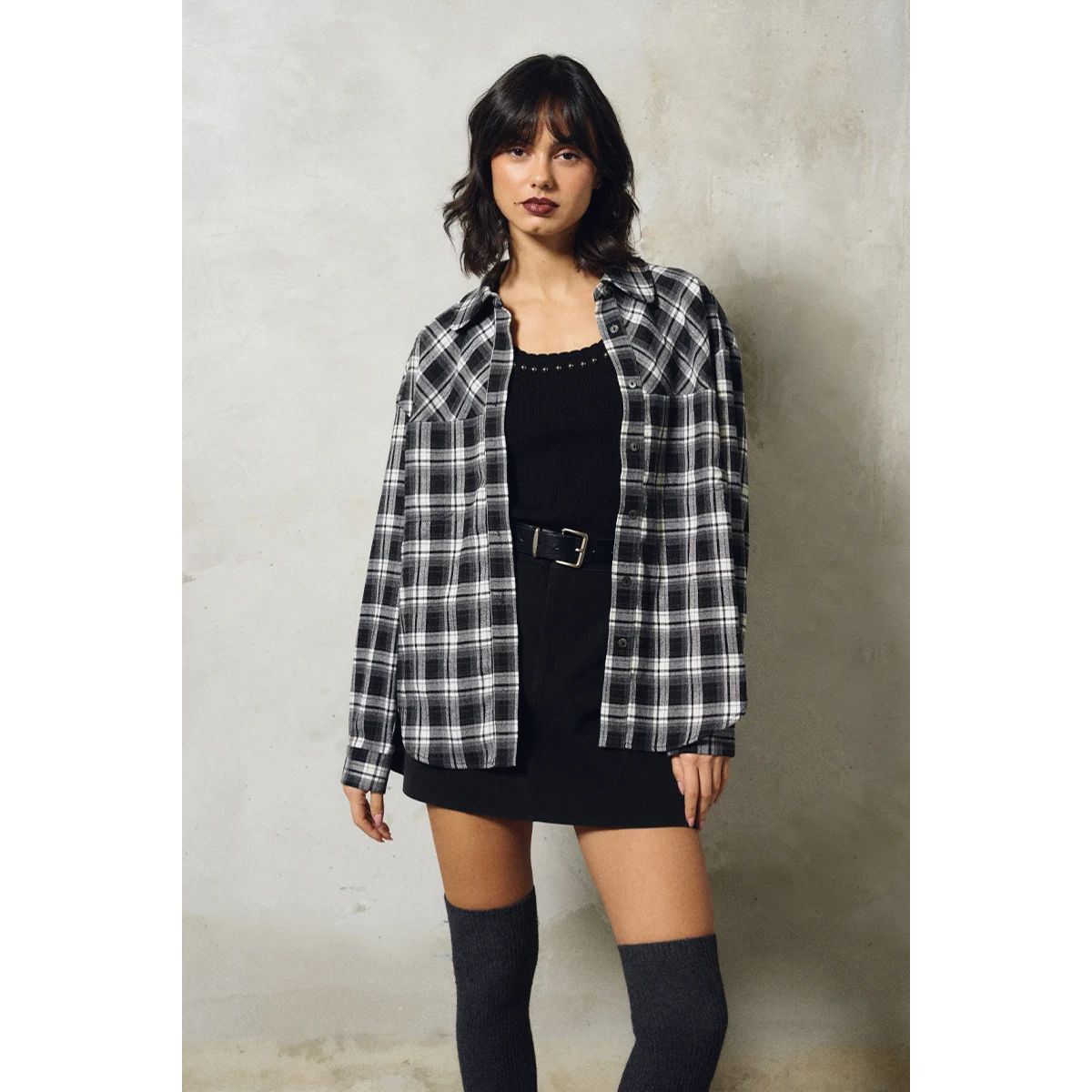 Oversized Plaid Shirt — Black - Public Mercantile