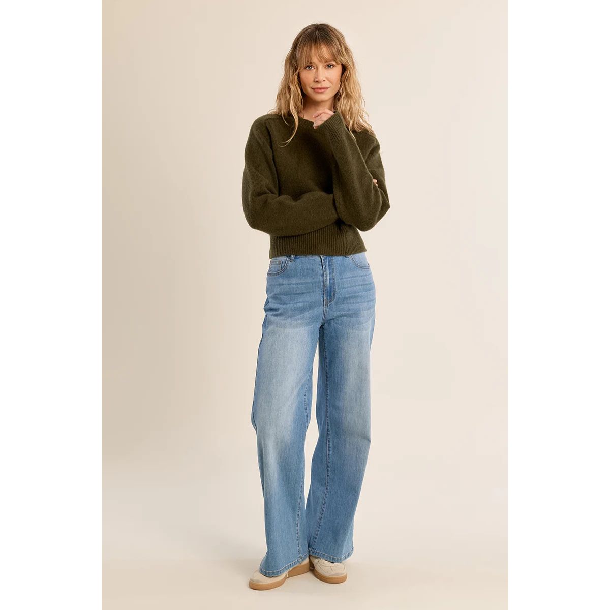 Ribbed Crop Sweater — Khaki - Public Mercantile