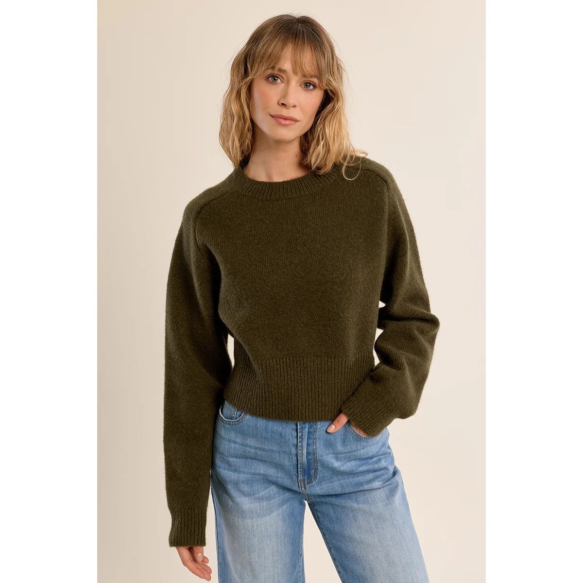 Ribbed Crop Sweater — Khaki - Public Mercantile