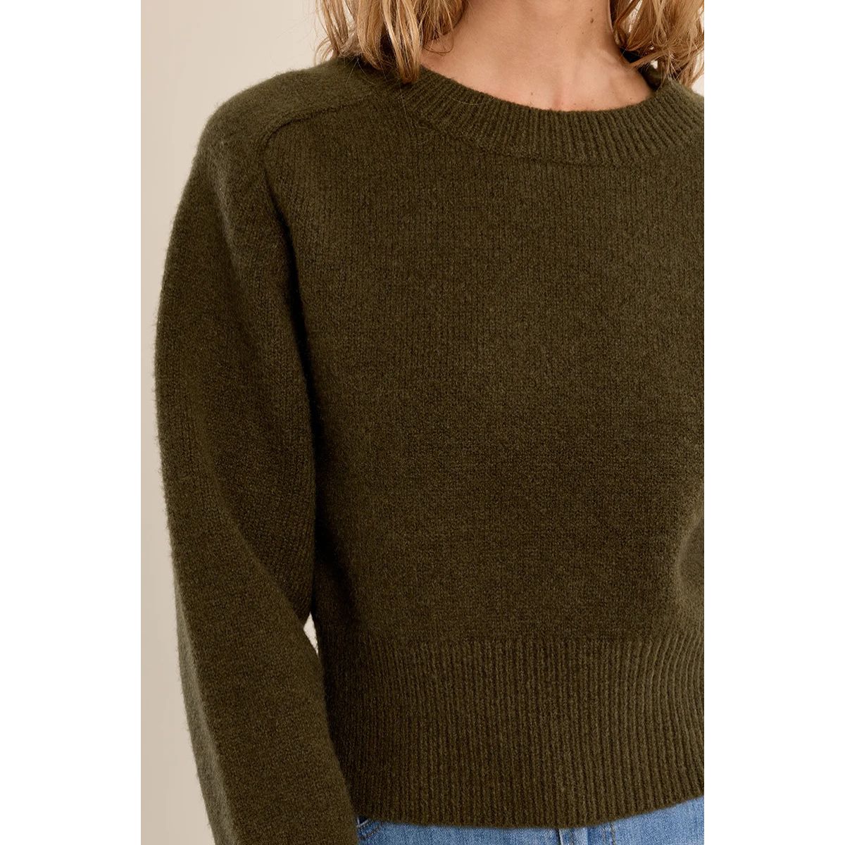 Ribbed Crop Sweater — Khaki - Public Mercantile