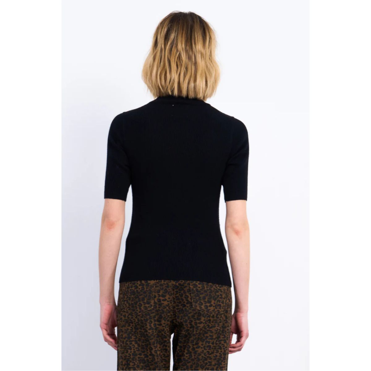Short-Sleeved Turtleneck Sweater — Black