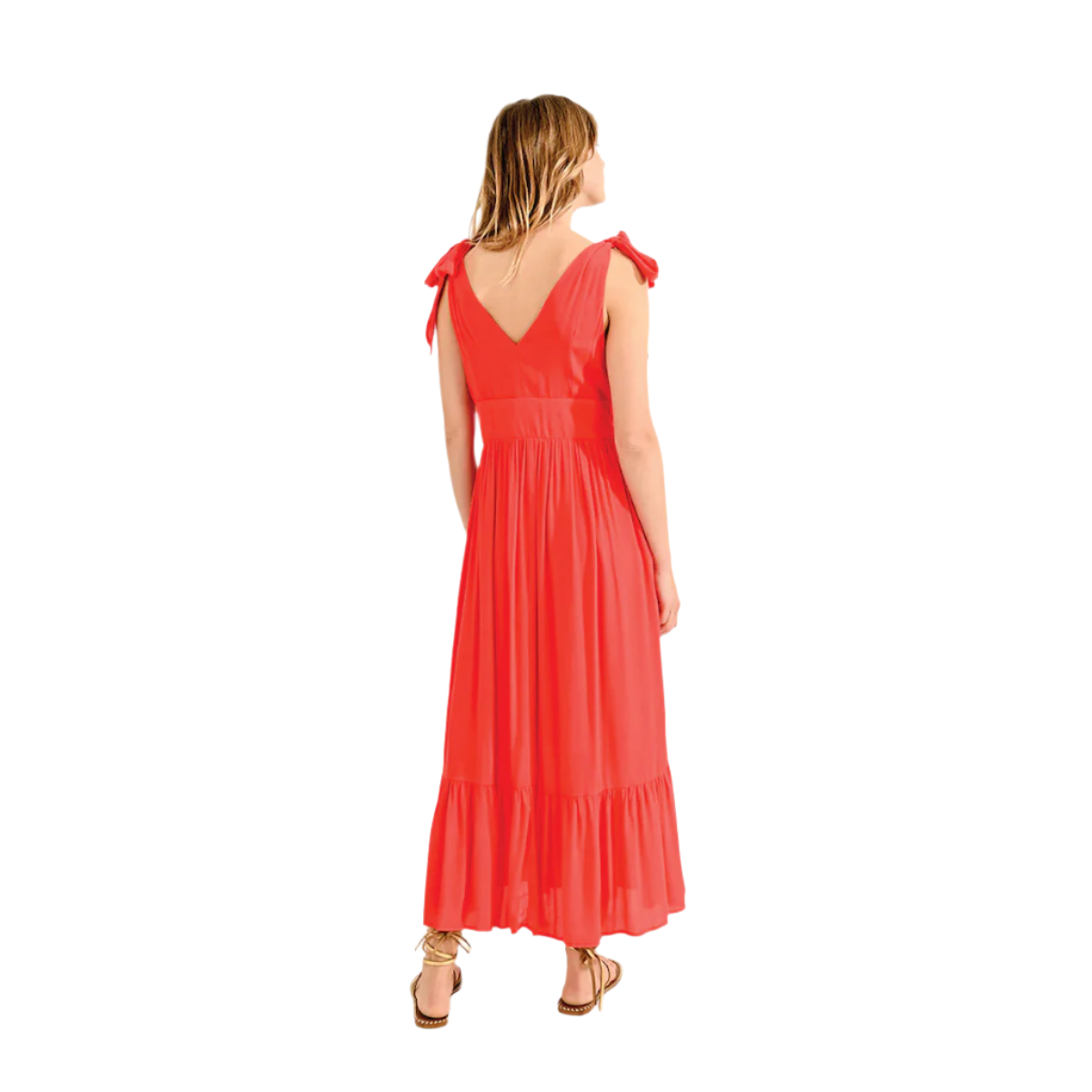 Molly Bracken Knotted Shoulder Dress — Coral - Public Mercantile
