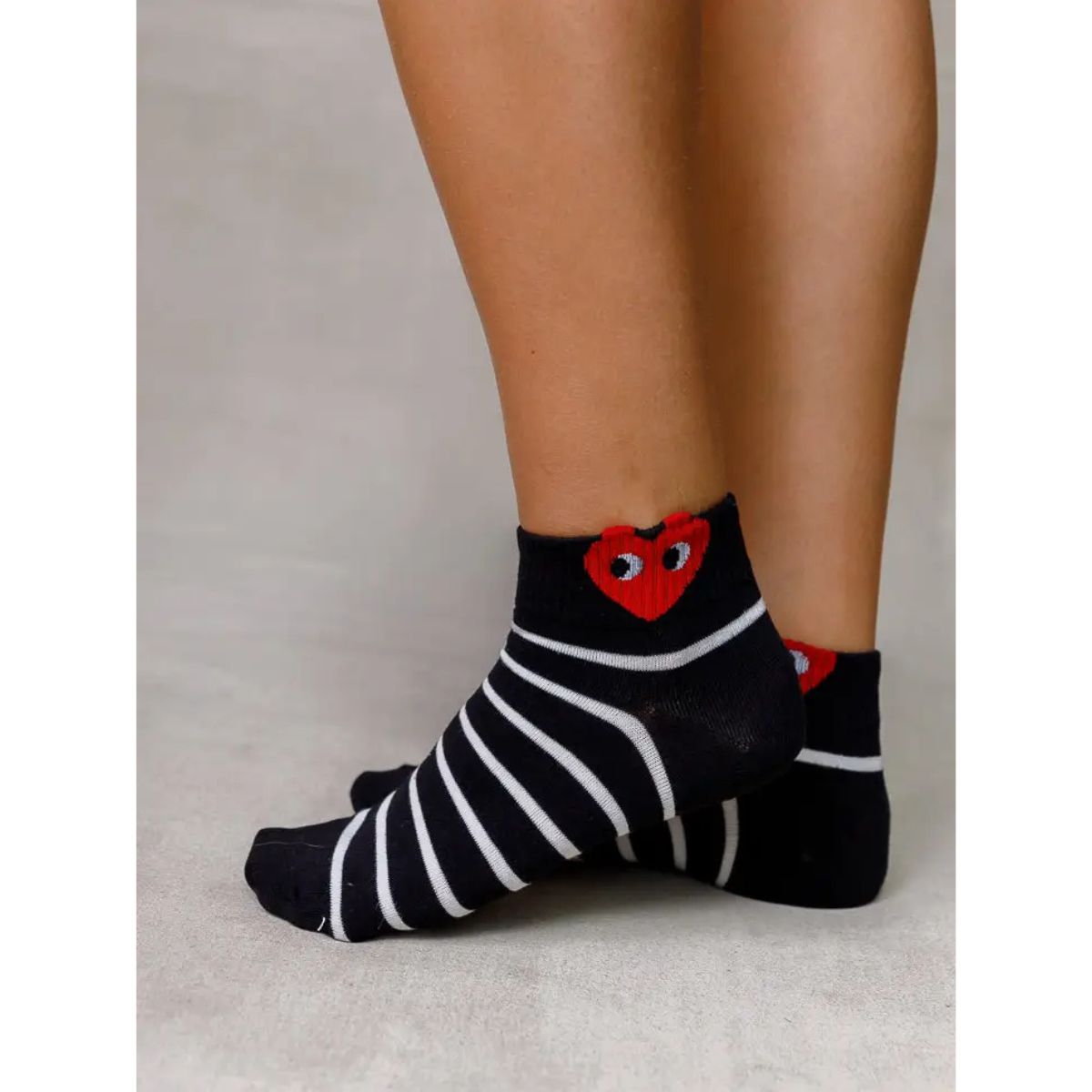 Nautical Stripe Heart Eyes Ankle Socks - Public Mercantile