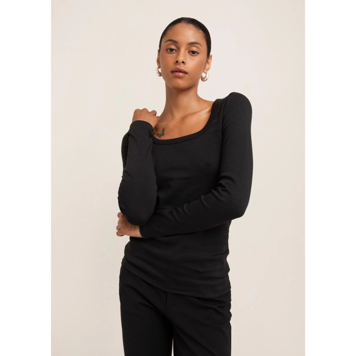 Paper Label Toni Square-Neck Top — Black