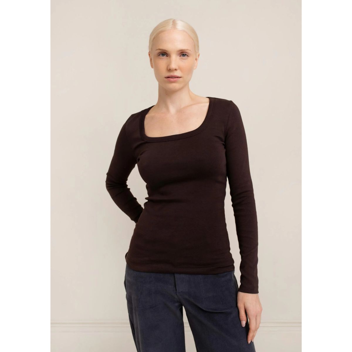 Paper Label Toni Square-Neck Top — Chocolate Torte